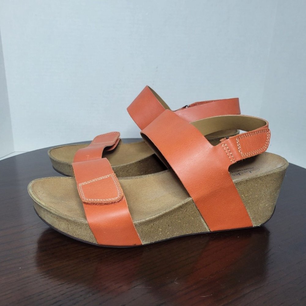 Clarks Orange Leather Wedge Sandals - Picture 5 of 10